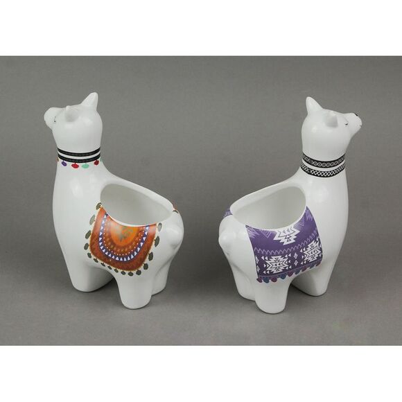 Set of 2 Adorable Hand Painted Llama Dolomite Ceramic Mini Planters - Picture 3 of 3